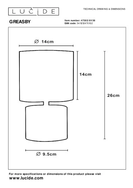 Lucide GREASBY - Lampe de table - Ø 14 cm - 1xE14 - Gris - TECHNISCH